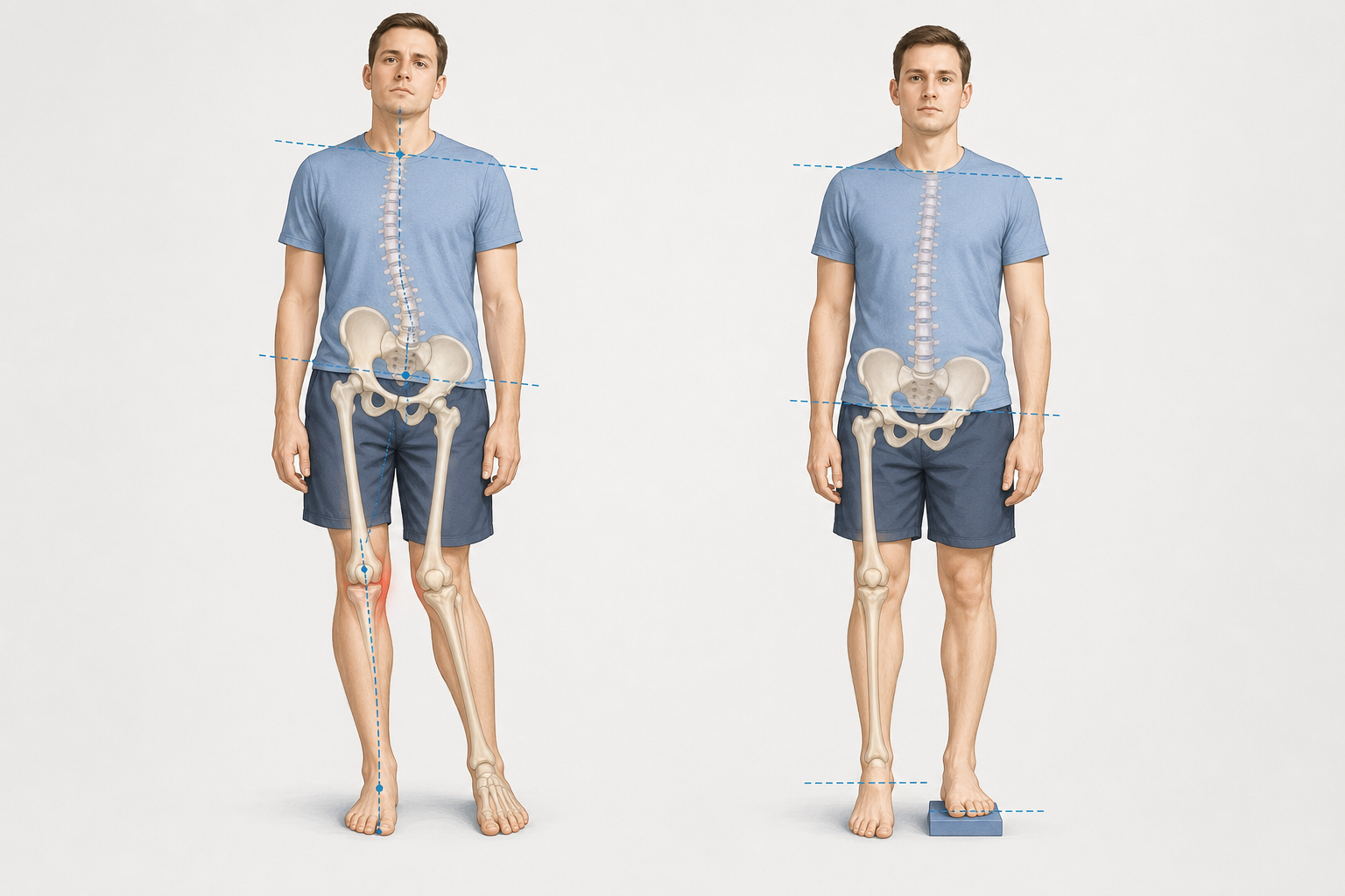 Adulto con deformidad del miembro inferior y adaptación postural.