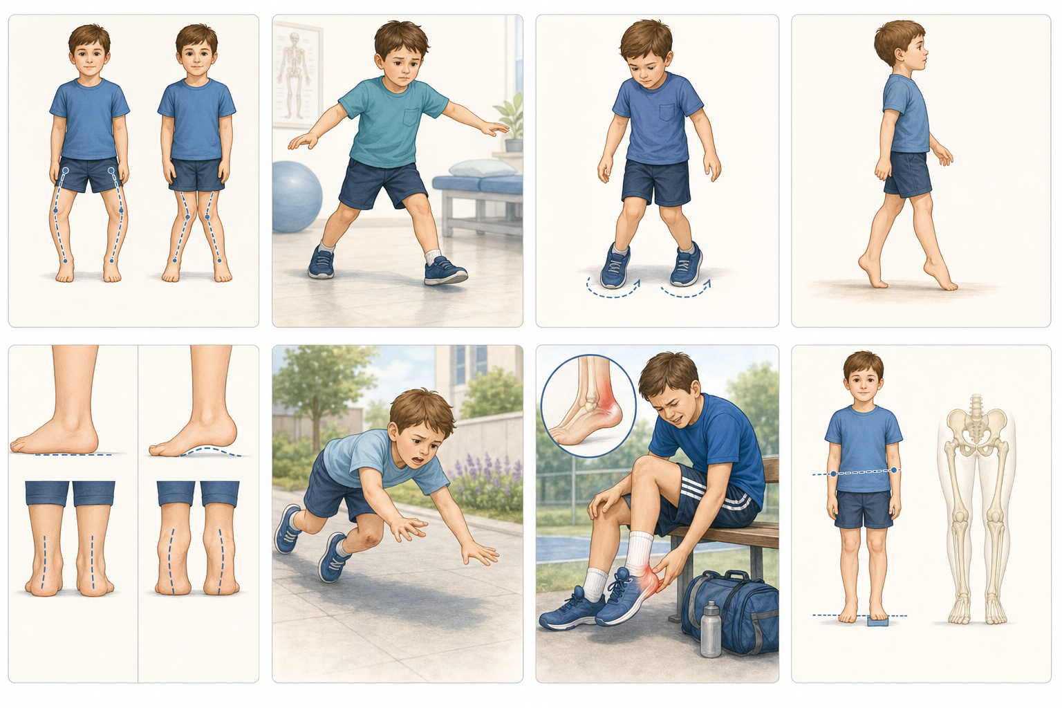 Resumen visual de patologías frecuentes en ortopedia infantil.