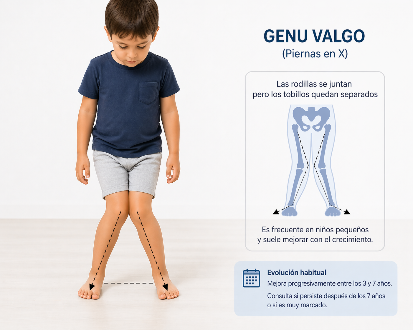 Ilustración adicional de genu valgo o rodillas en X.