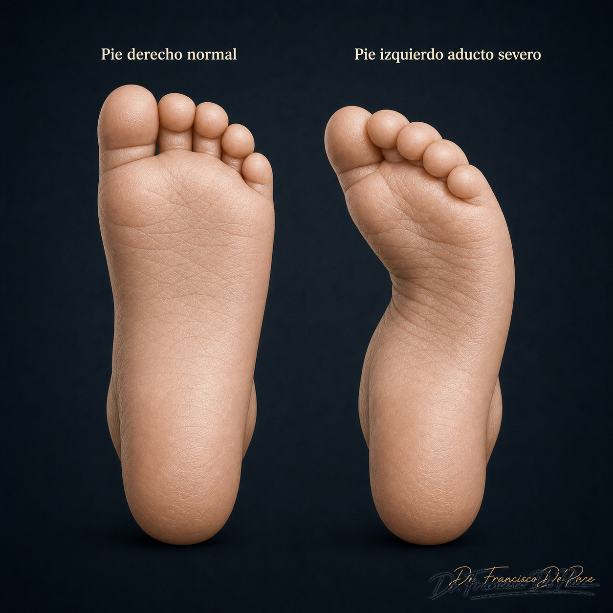 Comparación plantar de pie normal y metatarso aducto.