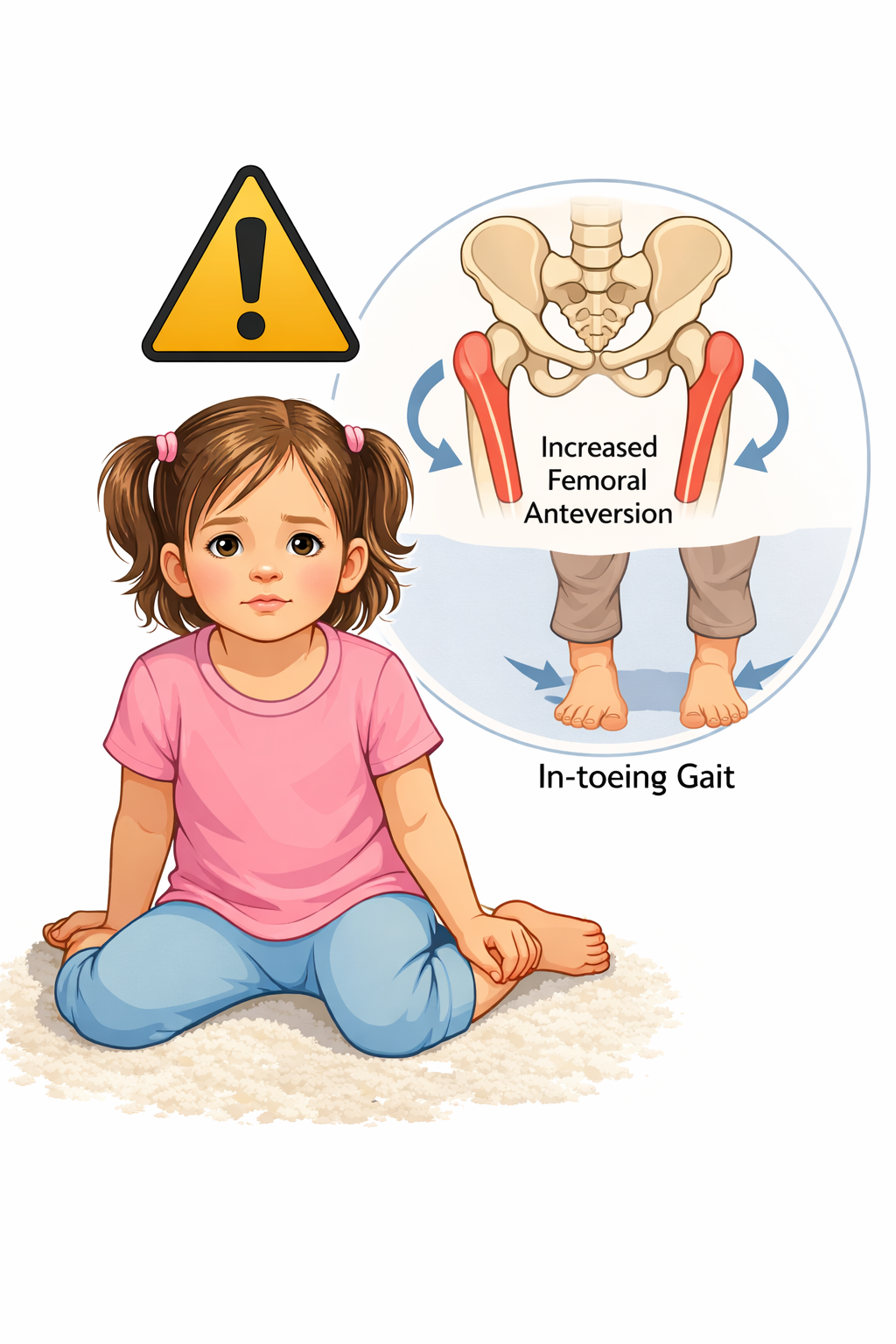 Postura en W en niños con anteversión femoral.